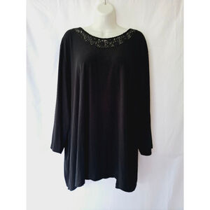 Catherines Size 3X Black stretchy lace Witchy goth Vamp Office core blouse